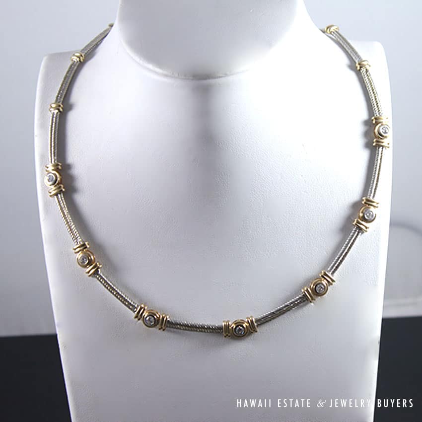 3.08ctw Diamond Cable Two-Tone 14K Yellow & White Gold Necklace, Bracelet, Earrings, Ring Set - Image 2