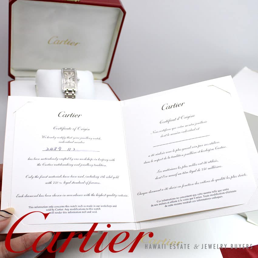 CARTIER LADIES TANK AMERICAINE 2489 FACTORY DIAMOND BEZEL 18K WHITE GOLD W/ BOX - Image 3