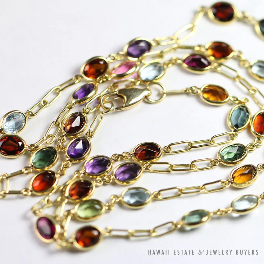 H. STERN MULTI COLORED RAINBOW GEMSTONE 18K YELLOW GOLD CHAIN NECKLACE 24" - Image 3
