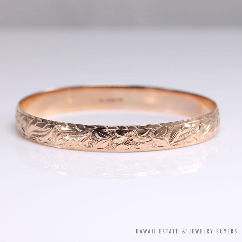 NA HOKU 8MM HAWAIIAN HEIRLOOM PLUMERIA SCROLL-AROUND 14K ROSE GOLD