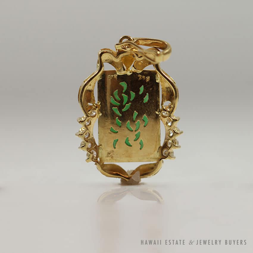 Green Jadeite Jade & Diamond 18K Yellow Gold Pendant - Image 3