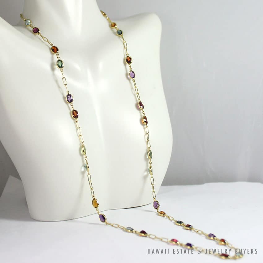 H. STERN MULTI COLORED RAINBOW GEMSTONE 18K YELLOW GOLD CHAIN NECKLACE 24" - Image 4