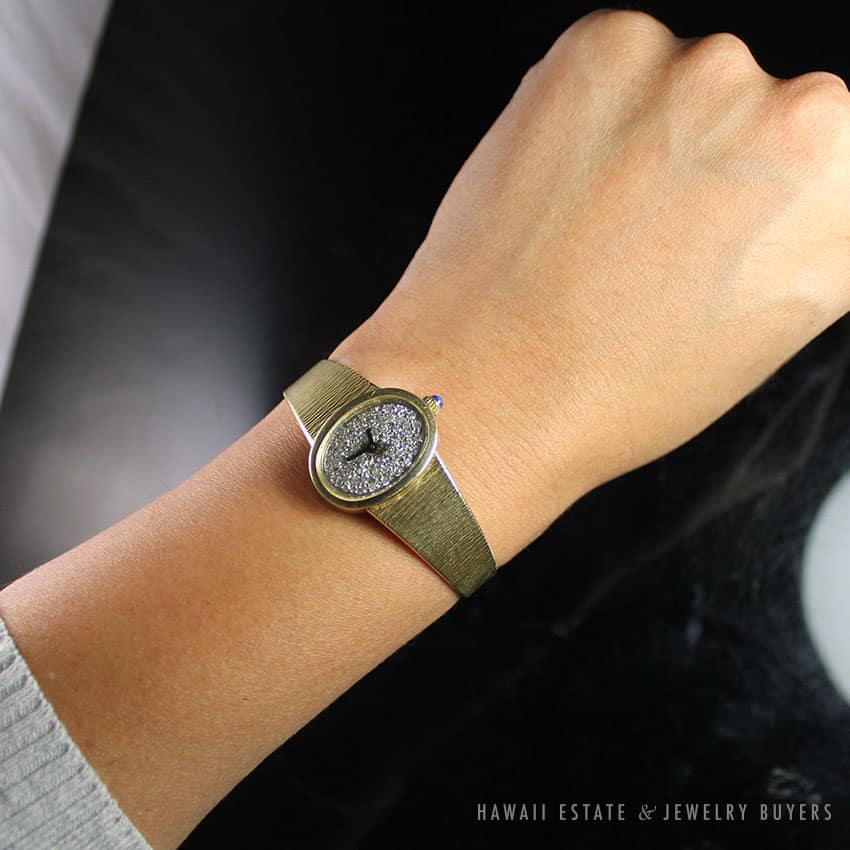 VINTAGE DOXA DIAMOND PAVE FACE 14K YELLOW GOLD LADIES WRIST WATCH - Image 3