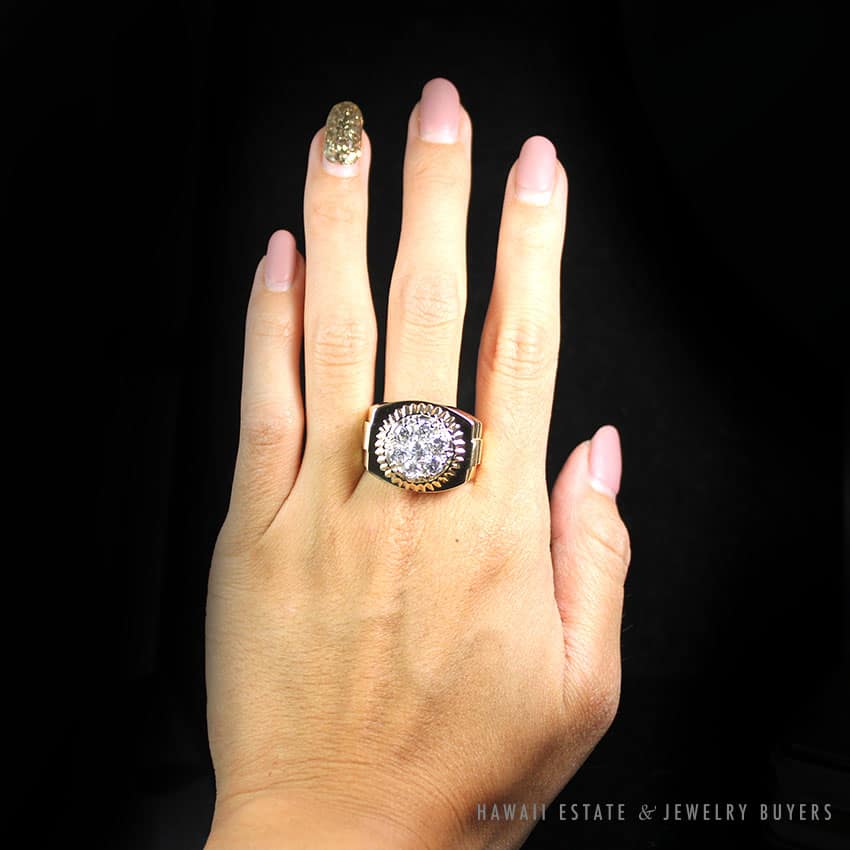 2CTW DIAMOND CLUSTER MEN'S HEAVY 14K YELLOW GOLD STATEMENT RING SIZE 10.75 - Image 3