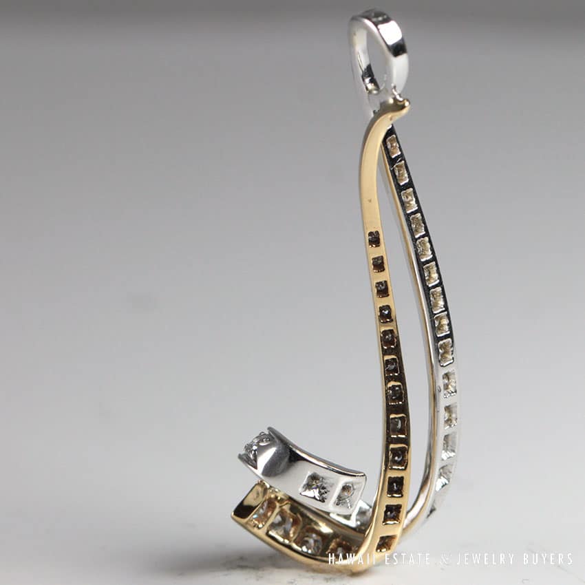 Diamond White Gold Yellow Gold 14k Ribbon Pendant - Image 2