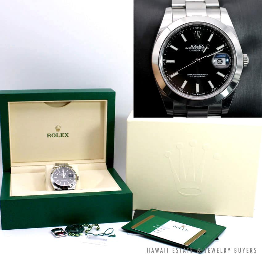 2020 ROLEX DATEJUST 126300 BLACK DIAL SS WATCH WITH BOX, CARD, TAG & EXTRA LINKS