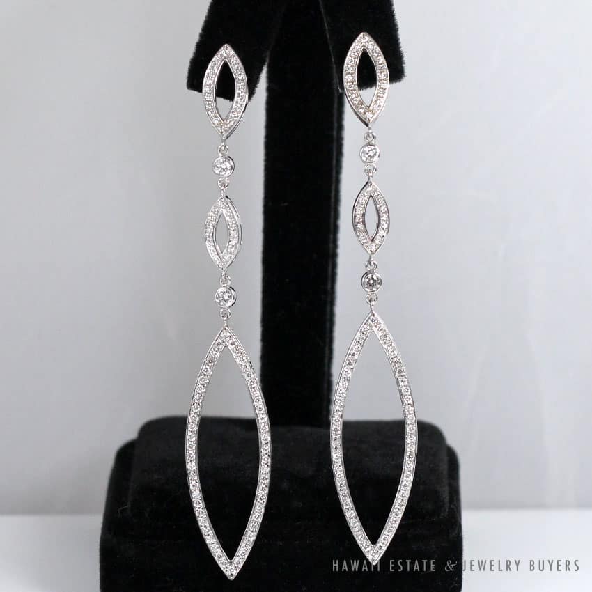 ADELER 3CTW NATURAL DIAMOND DROP 18K WHITE GOLD EARRINGS 3.25"