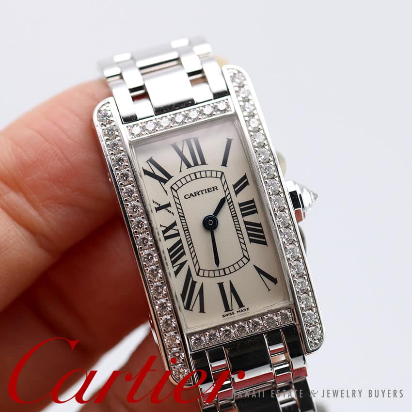 CARTIER LADIES TANK AMERICAINE 2489 FACTORY DIAMOND BEZEL 18K WHITE GOLD W/ BOX - Image 4