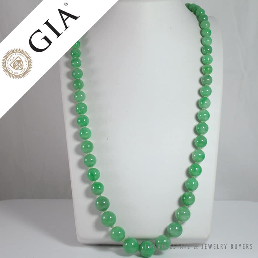 Certified Grade A Mottled Green Graduated Bead Necklace