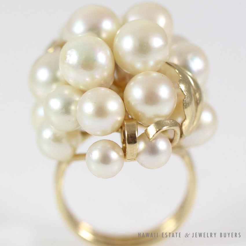 MING'S HAWAII WHITE PEARL CLUSTER 14K YELLOW GOLD RING (SZ 5.75) - Image 2
