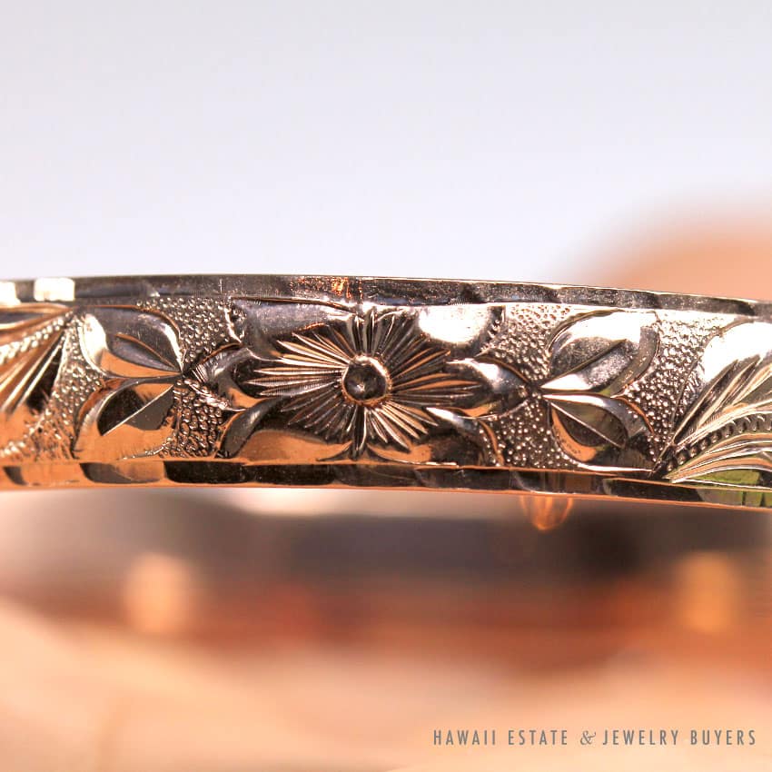NA HOKU 8MM HAWAIIAN HEIRLOOM PLUMERIA SCROLL-AROUND 14K ROSE GOLD