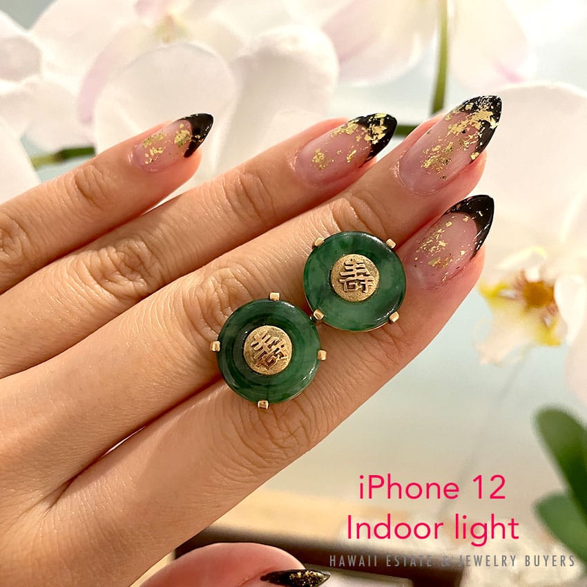 MING'S HAWAII GIA CERTIFIED NATURAL JADE DONUT 14K YELLOW GOLD CHINESE EARRINGS - Image 4