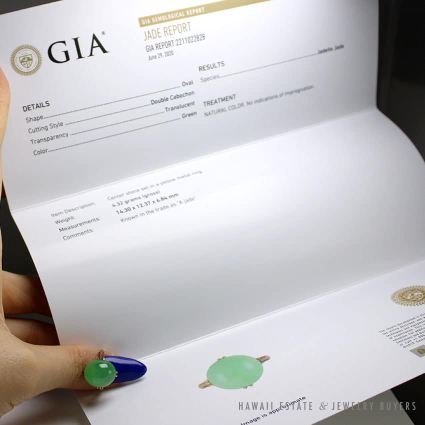 ANTIQUE GIA CERTIFIED A JADE GREEN DOUBLE CABOCHON 18K YELLOW GOLD RING SZ 5.5 - Image 2