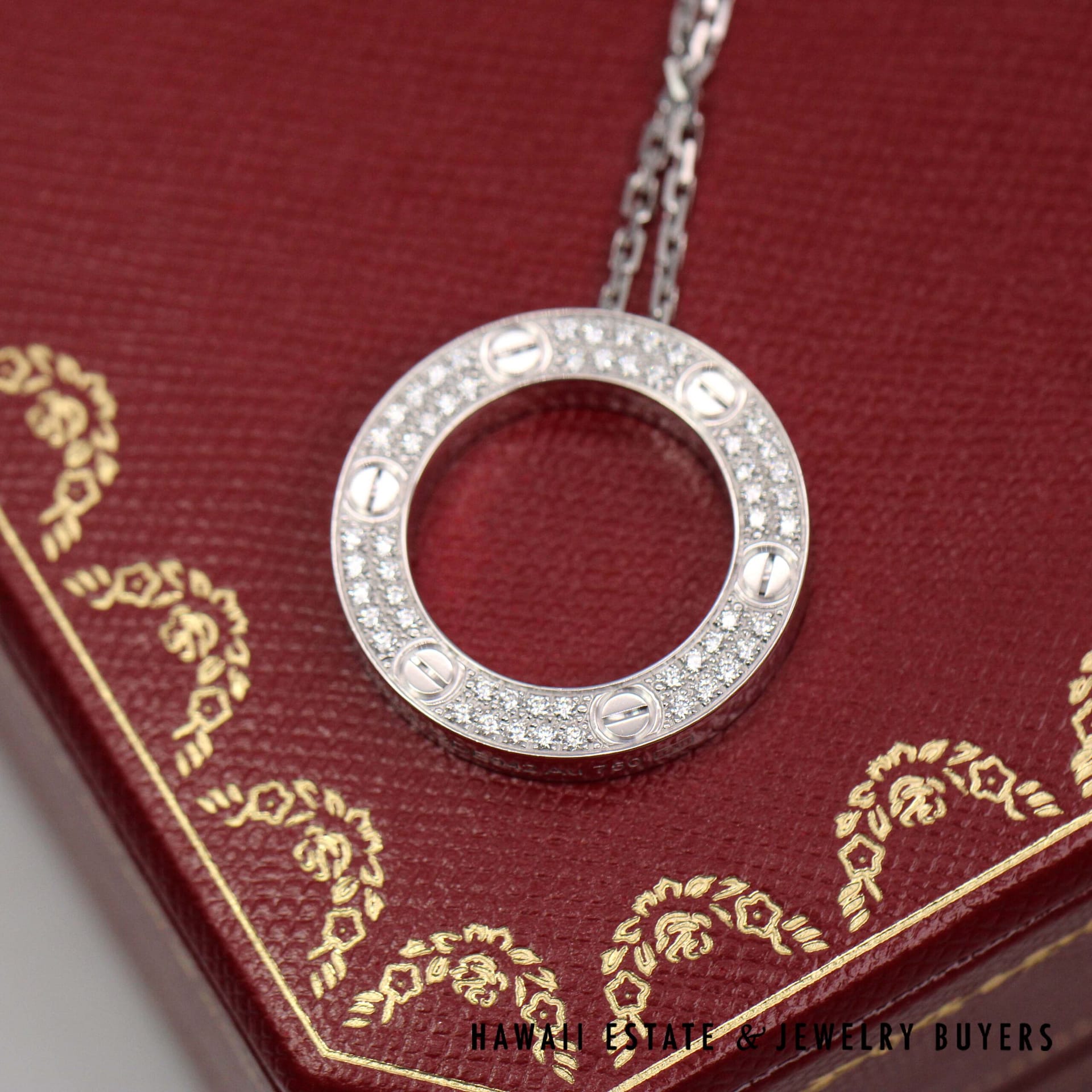 Cartier Love 0.34ctw Diamond Pave 18K White Gold Necklace 16