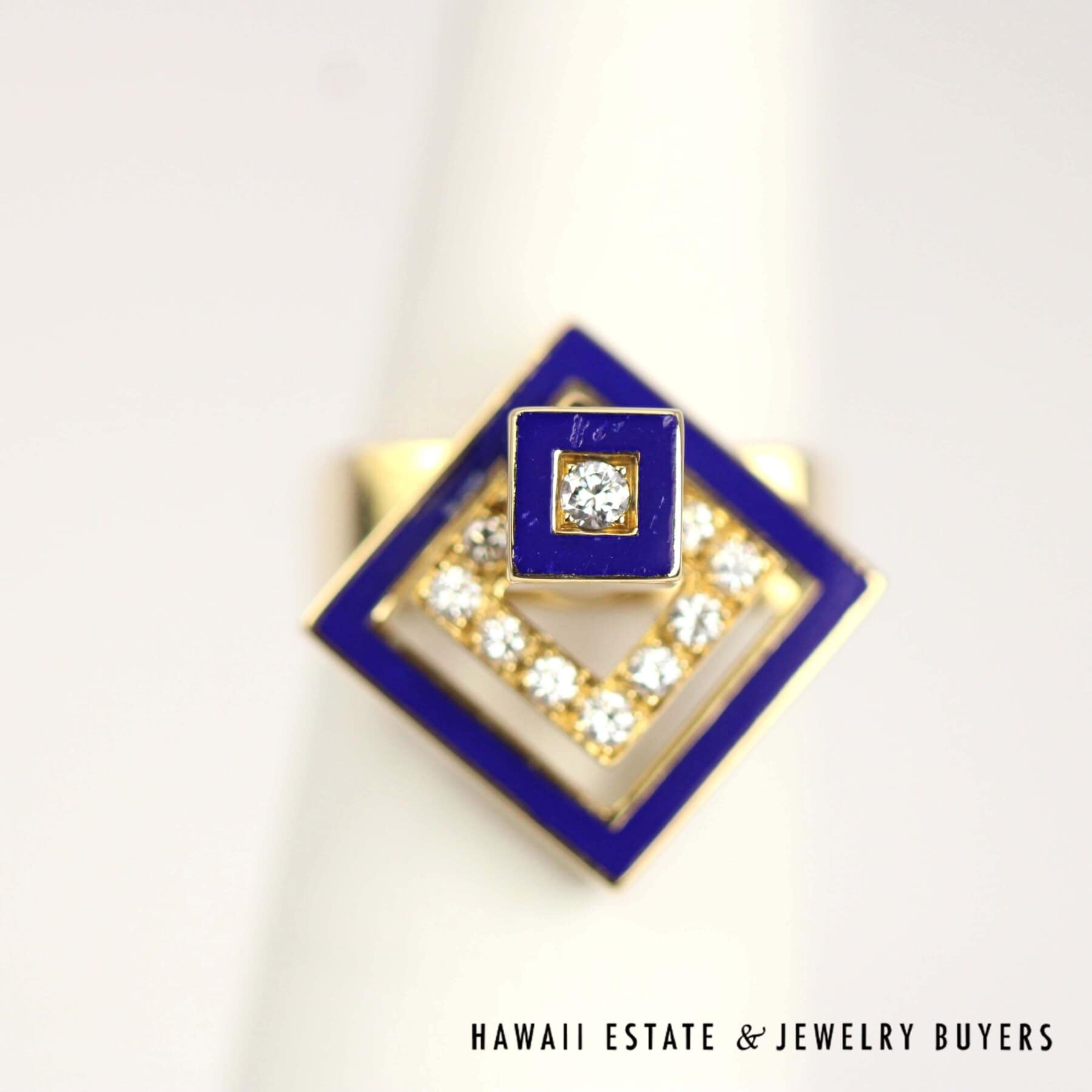 Tufel Swinger Blue Enamel 0.27ctw Diamond 18K Yellow Gold Ring 
