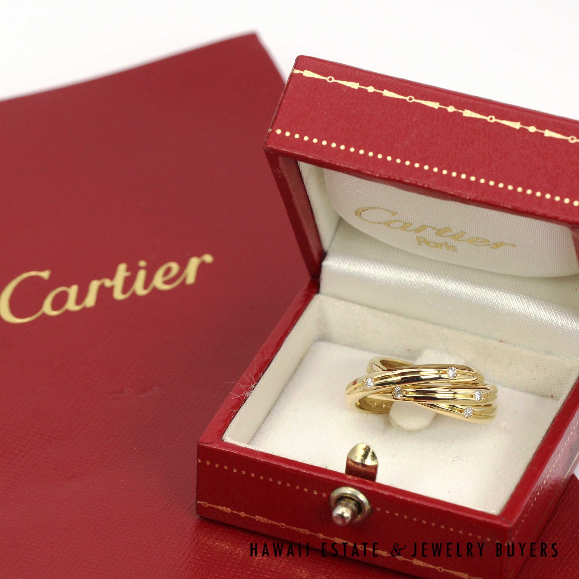 【最終値下げ】Cartier 18K ゴールド リング VNY 928証明書付 AUTHENTIC CARTIER TRINITY DIAMOND 18K YELLOW GOLD HALF GROOVED