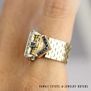 0.45ctw Sapphire 0.12ctw Diamond Adjustable Buckle Ring, 8.8g - Image 2