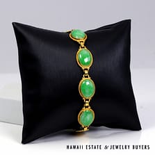 Green Jade Oval 22K Yellow Gold Cabochon Bracelet Size 6