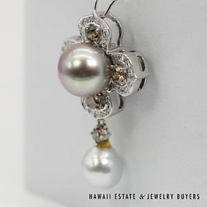 South Sea 12.2mm round Pearl's with 1ctw Brown Diamond & 0.34ctw Diamond 14K White Gold Pendant - Image 2