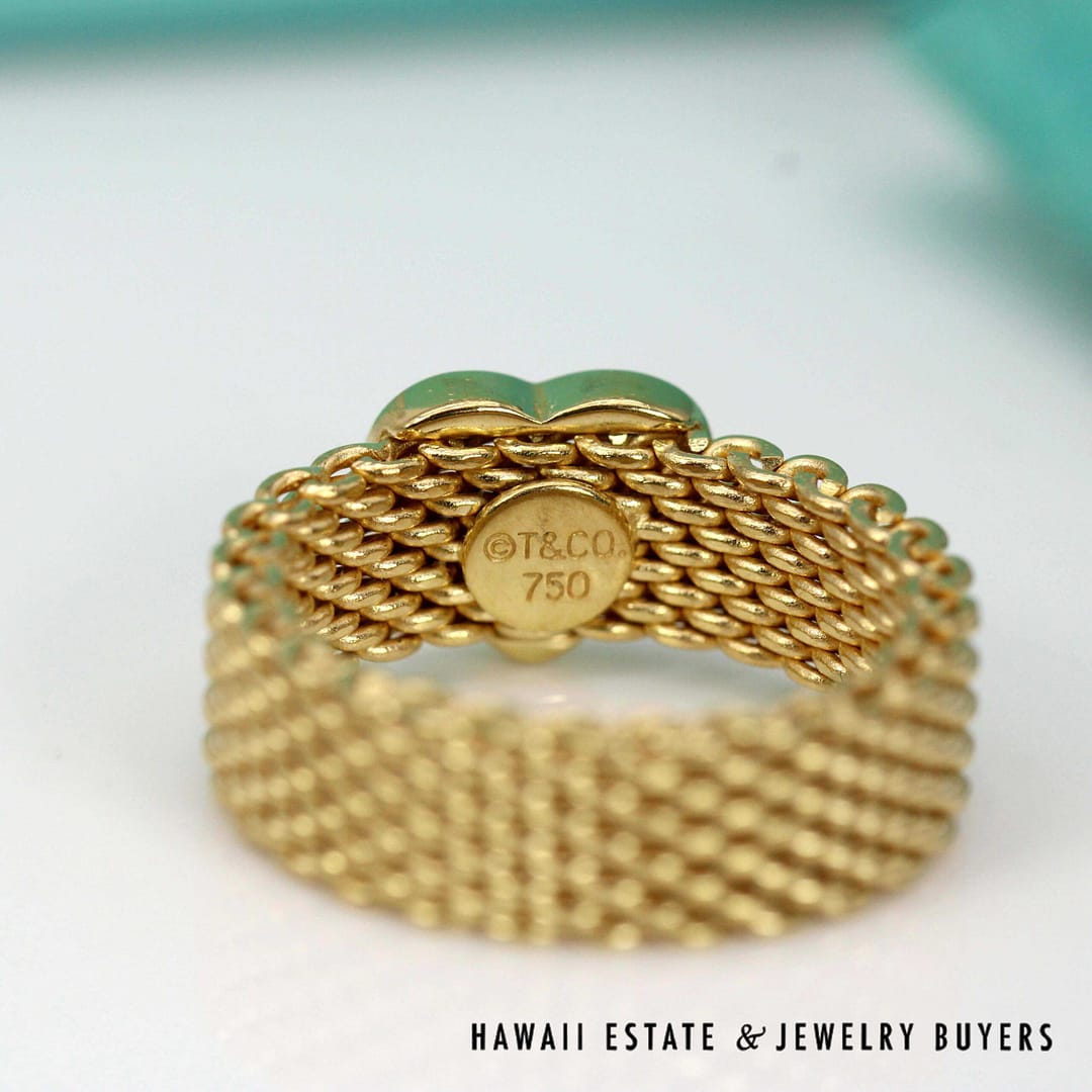 Tiffany Co 18KYG Somerset Mesh Heart Ring Size with Box Pouch
