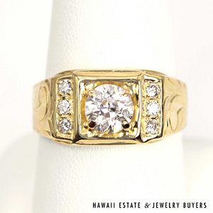 1.25ct Old European Cut Diamond 14K Yellow Gold Gent's Ring Size 10