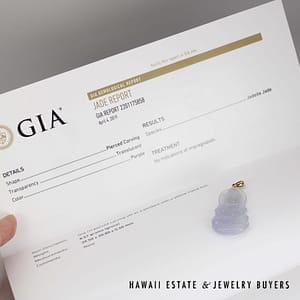 GIA Lavender Jade Carved 18K Yellow Gold Pendant