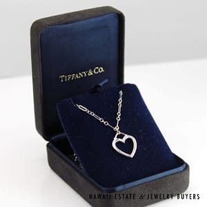 Tiffany & Co. Open Heart 18K White Gold Pendant 16″ Paperclip Chain