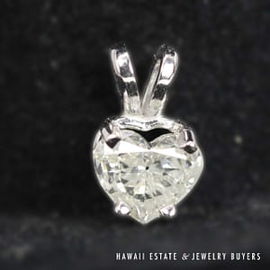 0.42ct SI1 HI Heart Shaped Diamond 14K White Gold Solitaire Pendant