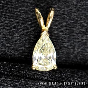 0.49ct SI1 IJ Pear Shaped Diamond 14K Yellow Gold Solitaire Pendant