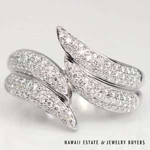 0.91ctw Diamond Pave 18K White Gold Bypass Ring Size 7.25