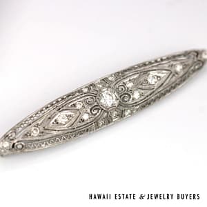 Vintage Platinum 0.50ctw Old European Cut Diamond 60mm Bar Pin