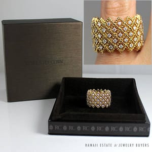 Roberto Coin Barocco 1.10CTW Diamond Five Row 18K Yellow Gold Ring Size 6