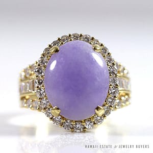Natural Lavender Jade Diamond 18K Yellow Gold Ring (SZ 8.25) w/ Appraisal