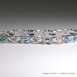 Aquamarine 18K White Gold Tennis Bracelet 6.5"