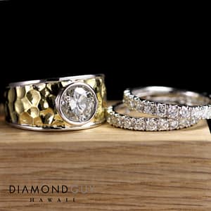Signature Diamond Guy Men's Design: Men's Bezel Hammer Engagement Ring & Band set