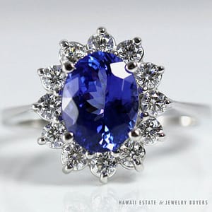 2.08CT Natural Tanzanite Oval & Diamond 14k White Gold Ring w/ Appraisal (SZ 7)