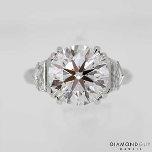 PLATINUM SIGNATURE ST. GEORGE ENGAGEMENT RING WITH 5.01ct LAB GROWN DIAMOND AND 2/0.91ctw CUSTOM CUT "CADILLAC" LAB GROWN DIAMOND ACCENTS