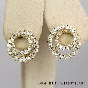2CTW Diamond Swirl 14K Yellow Gold Post Earrings w/ Omega Backs