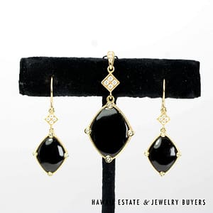 Maui Diver's Hawaii Black Coral Diamond 14k Yellow Gold Earring & Pendant Set