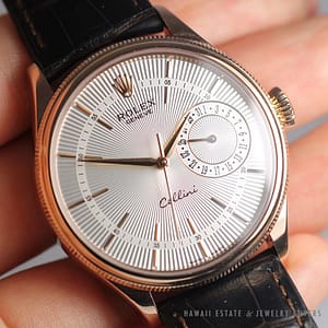 Rolex Cellini Dual Time 50519 18K Rose Gold Silver Guilloche Dial w/ Box & Card