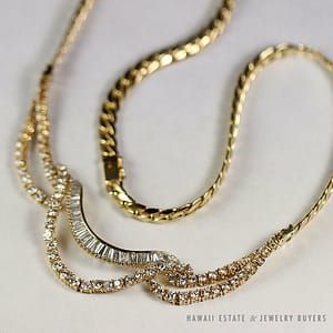 Vintage 1.95CTW Diamond Baguette Round 18k Yellow Gold Necklace 16.75"