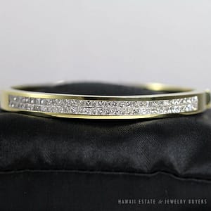 3.30CTW Princess Cut Diamond 18k Yellow Gold Hinged Bangle Bracelet
