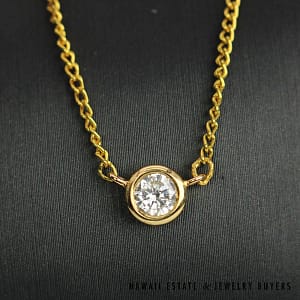 0.33ct Round Diamond Bezel Set 22K Yellow Gold Necklace 16"