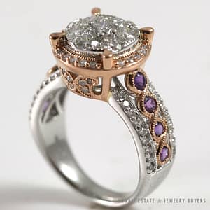 1.80CTW Diamond Amethyst Modern Romantic Two Tone Rose White 14K Gold Ring (SZ 7)