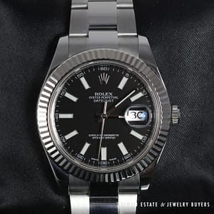 Rolex 41mm Datejust II Stainless Steel Black Face Fluted Bezel 116334 Wrist Watch