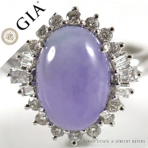 GIA Certified Natural Grade A Lavender Jade & Diamond 18K White Gold Ring (SZ 6.5)
