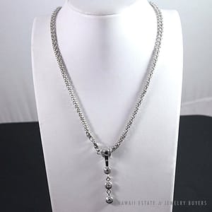 Diamond Drop Bezel Set Pendant & Rolo 14K White Gold Italy Designer Necklace