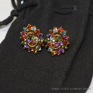 Authentic H.Stern Rainbow Multi Color Gemstone 18K Yellow Gold Clip Earrings w/ Pouch