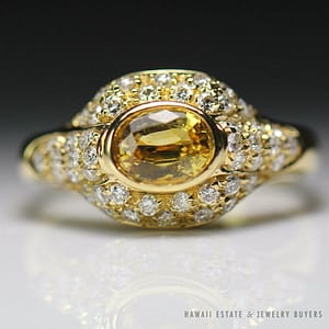 Natural Golden Yellow Sapphire & Pave Diamond 18k Yellow Gold Ring