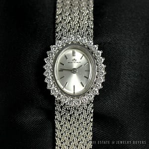 Authentic Ladies Bucherer Diamond 18K White Gold Mesh Oval Face Wrist Watch